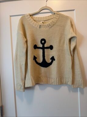 Pink Owl Cream Crewneck Sweater with Black Anchor